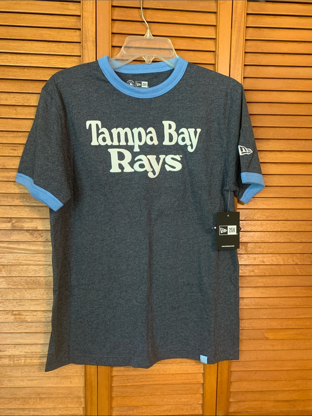 New Era Tampa Bay Rays Dark Gray Tee with Light Blue Ringer